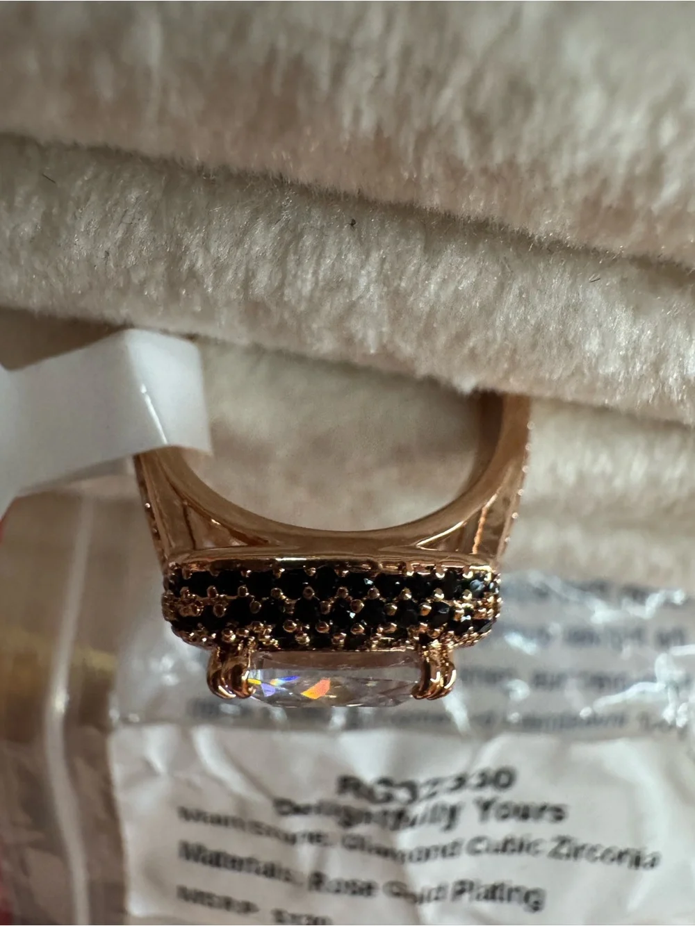 Delightfully Yours Rose Gold Cushion-Cut Halo Ring with Black Accent Stones